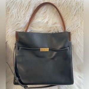 Tory Burch Lee Radziwill Double Bag, Black Leather